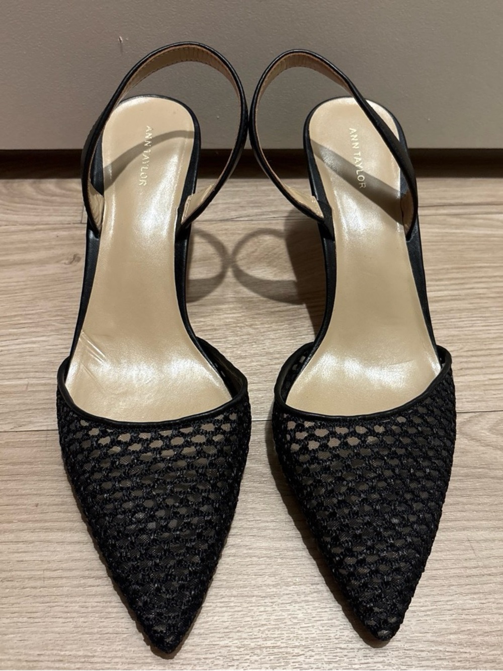 Ann Taylor Black Woven Pointed Slingback Heels